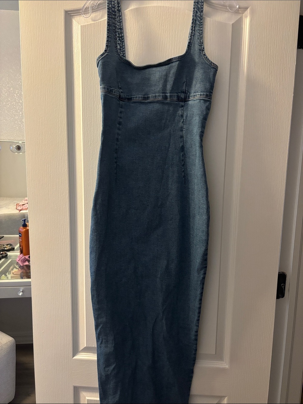 Bershka Blue Denim Bodycon Maxi Dress